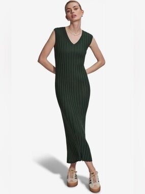 Varley Christine Pointelle Knit Maxi Dress Dark Green Cotton Small EUC